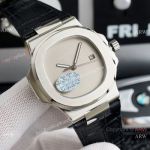 New! Copy Patek Philippe Nautilus Onyx Dial Leather Strap Watch